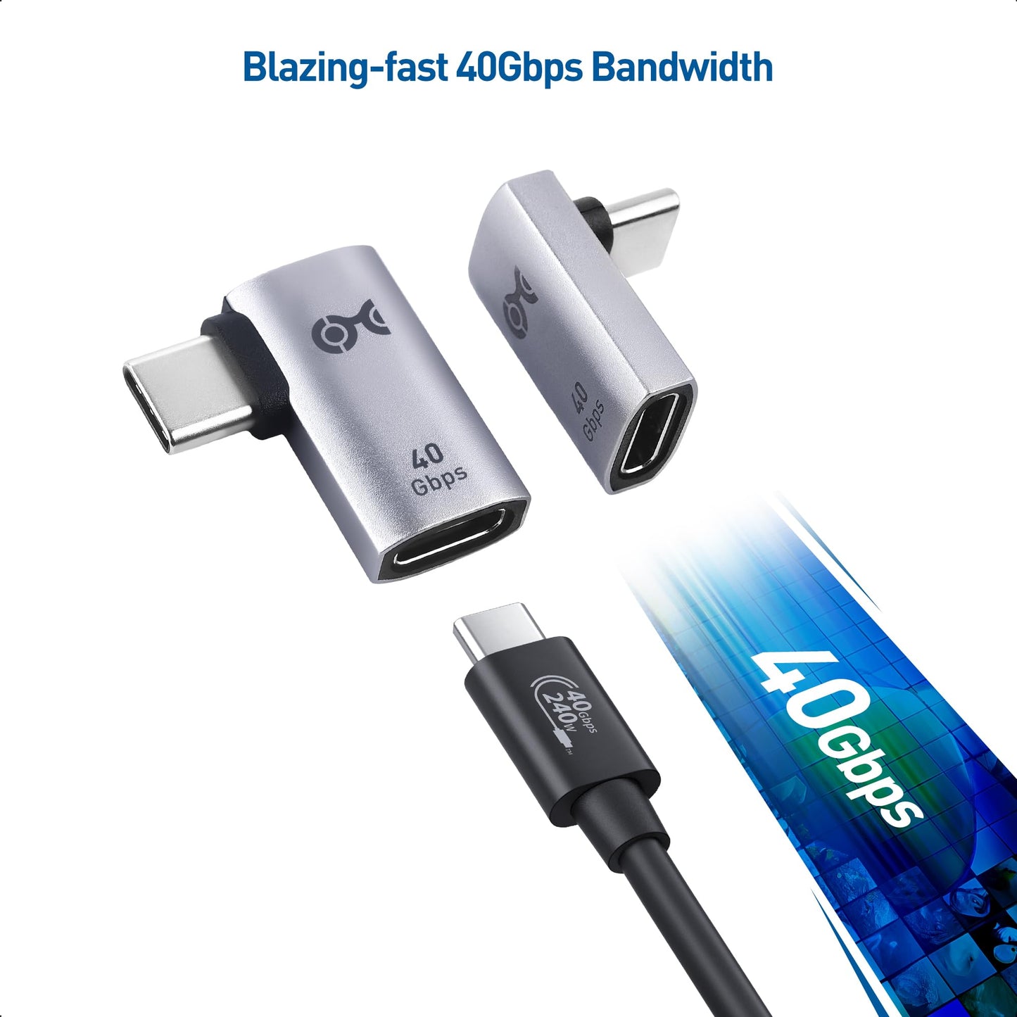 Cable Matters Combo-Pack 40Gbps Right Angle USB-C Adapter Kit, Up to [4K@240Hz Video, 240W Charging, 40Gbps Data Transfer] 90 Degree USB C Adapter…