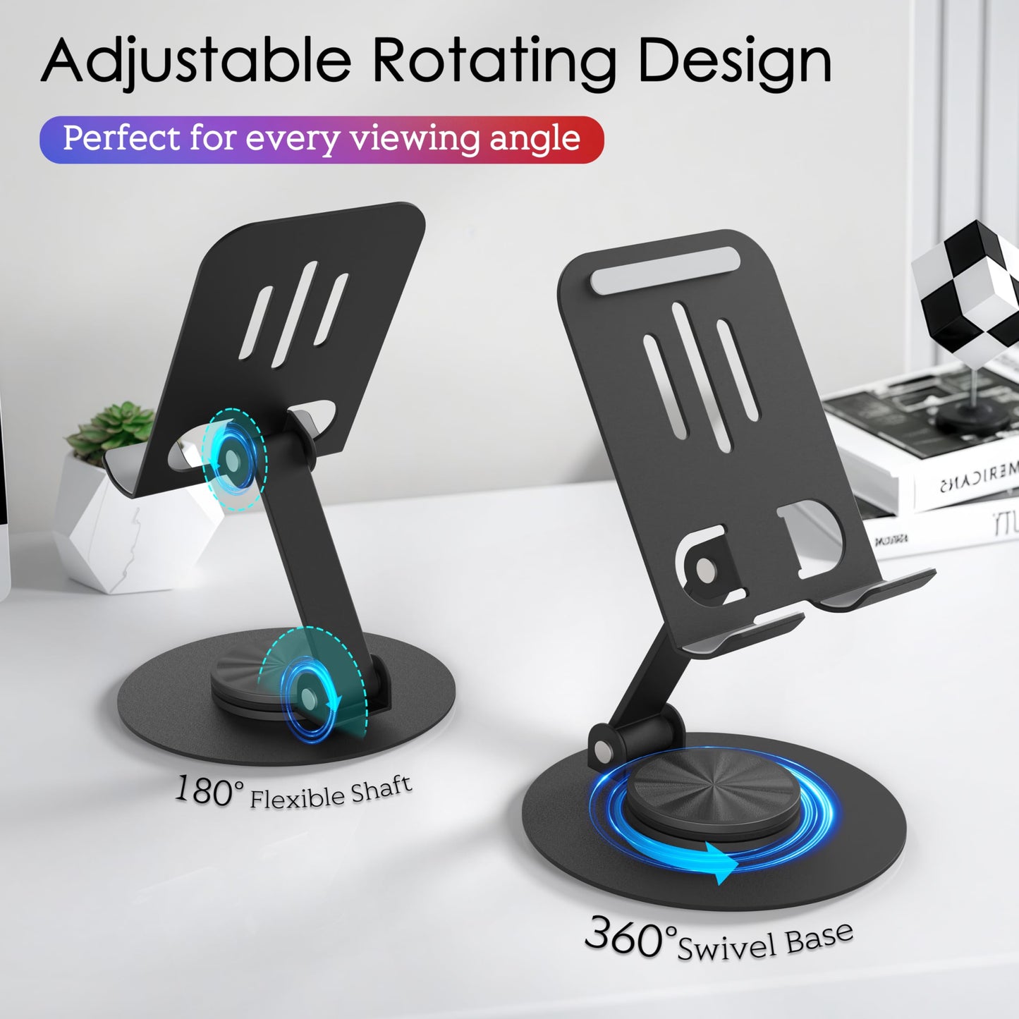 HZZADZXW Metal Cell Phone Stand for Desk, Multi-Angel Adjustable 360° Rotation Desktop Phone Holder and Foldable Mobile Phone Stand, Compatible