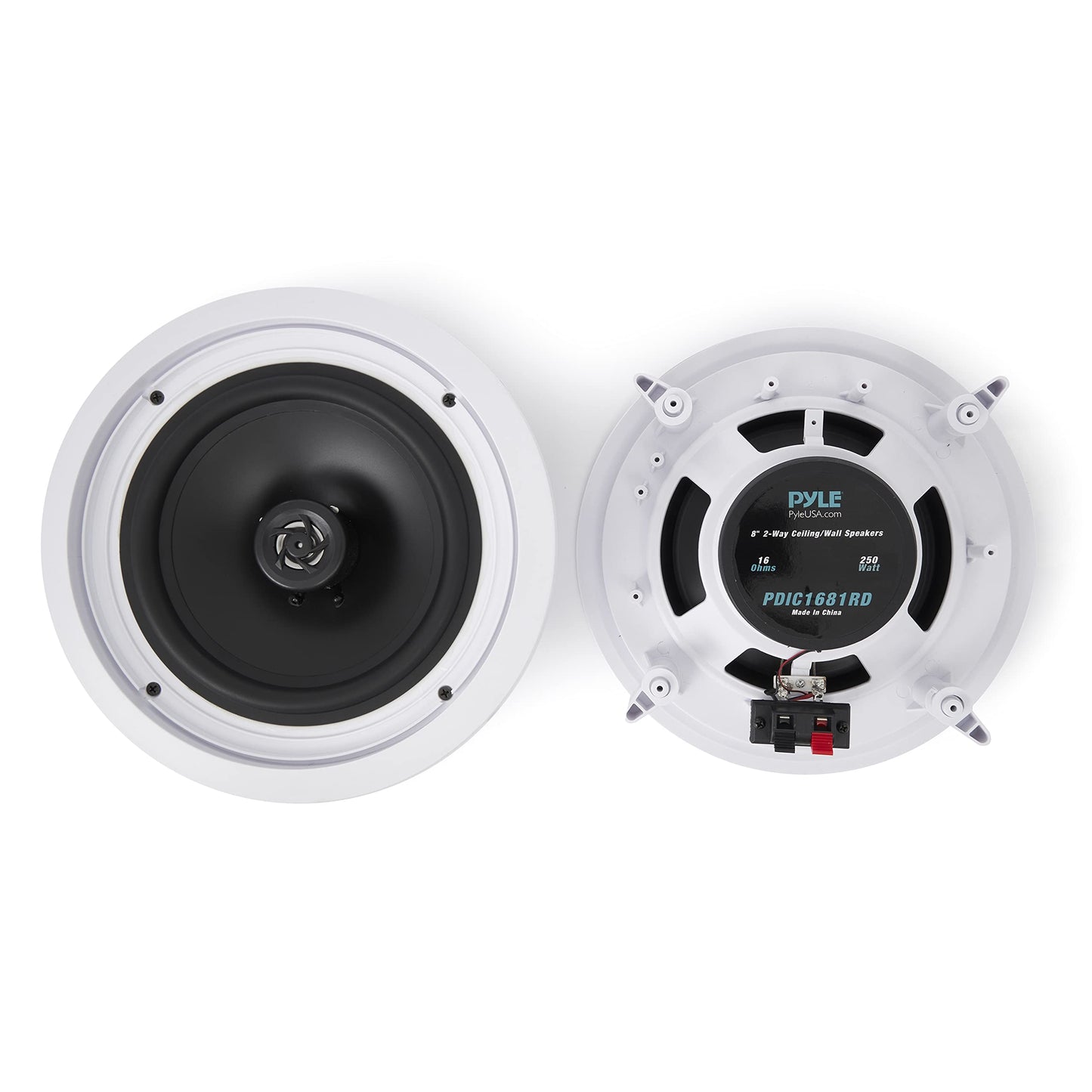 Pyle Pair Flush 8” Mount In-wall In-ceiling 2-Way Home Speaker System Spring Loaded Quick Connections Dual Polypropylene Cone Polymer Tweeter Stereo