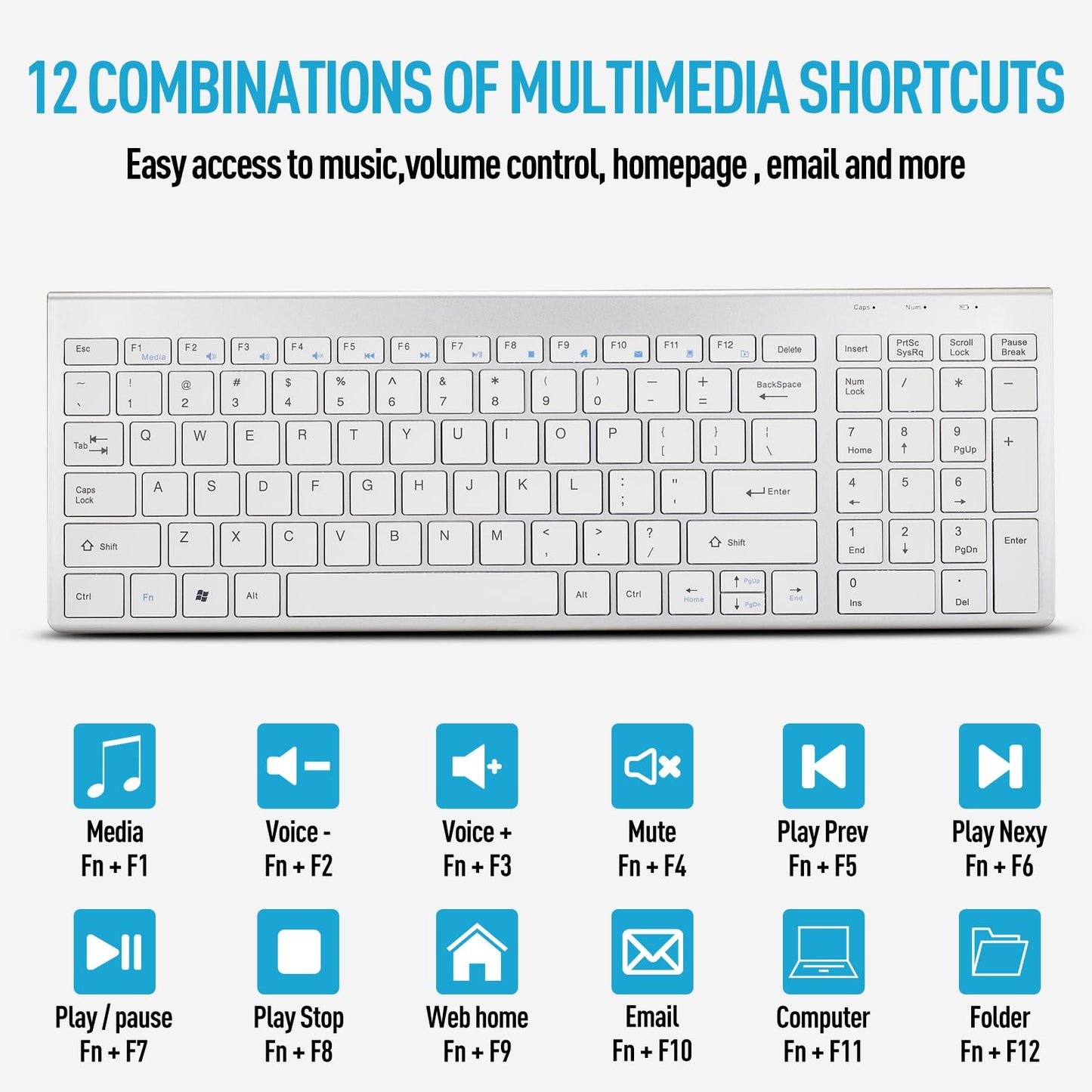 Wireless Keyboard and Mouse Combo, Compact Quiet Wireless Keyboard and Mouse Set 2.4G Ultra-Thin Sleek Design for Windows, Computer, Desktop, PC