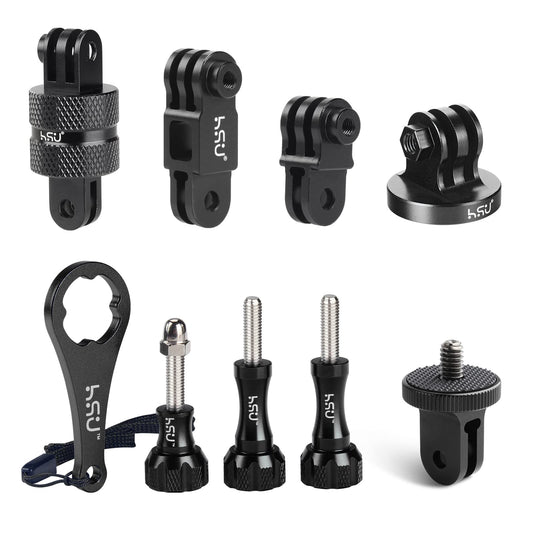 HSU All Aluminum Alloy Basic Adapter Grab Bag for GoPro, Including 1/4 inch 20 Tripod Mount, Rotation Camera Mount, Adjust Arm, Thumbscrew