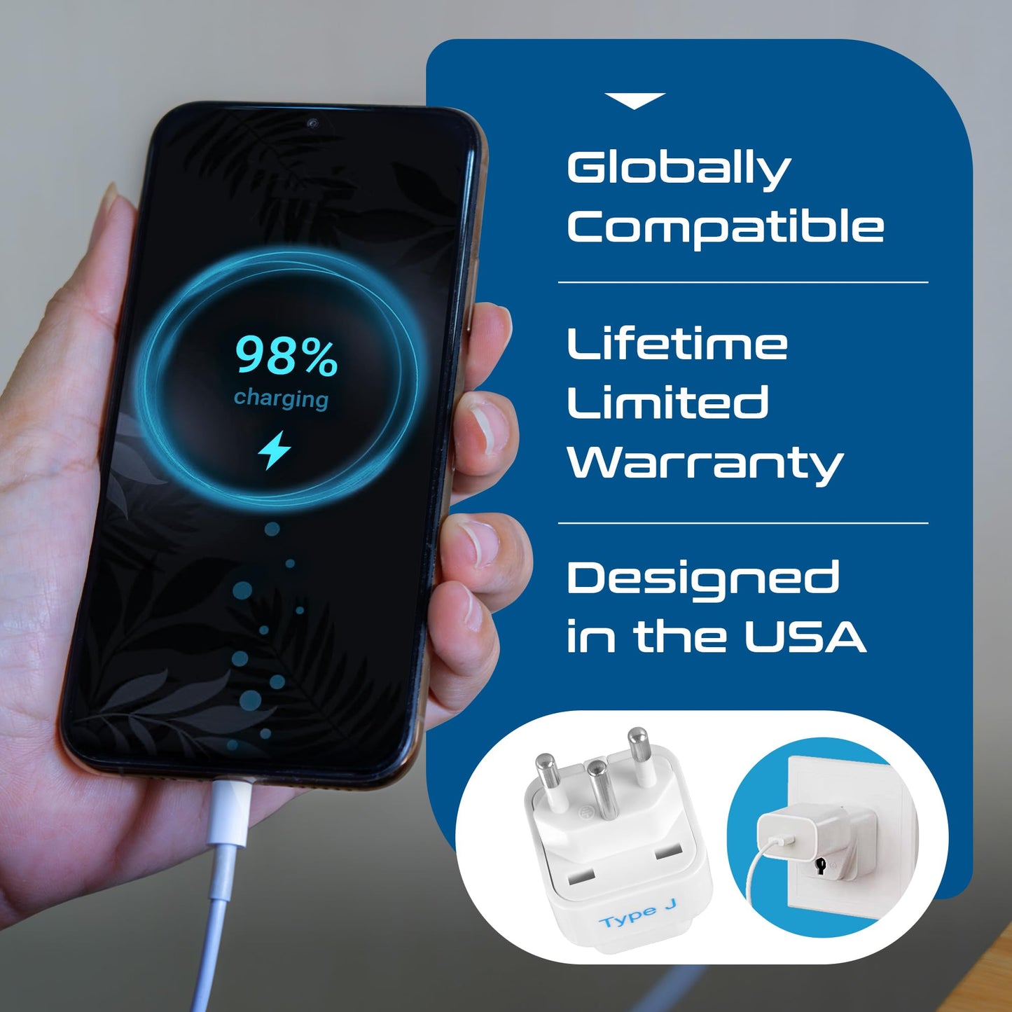 Ceptics Switzerland Travel Plug Adapter (Type J) - 3 Pack [Grounded & Universal] (GP-11A-3PK)