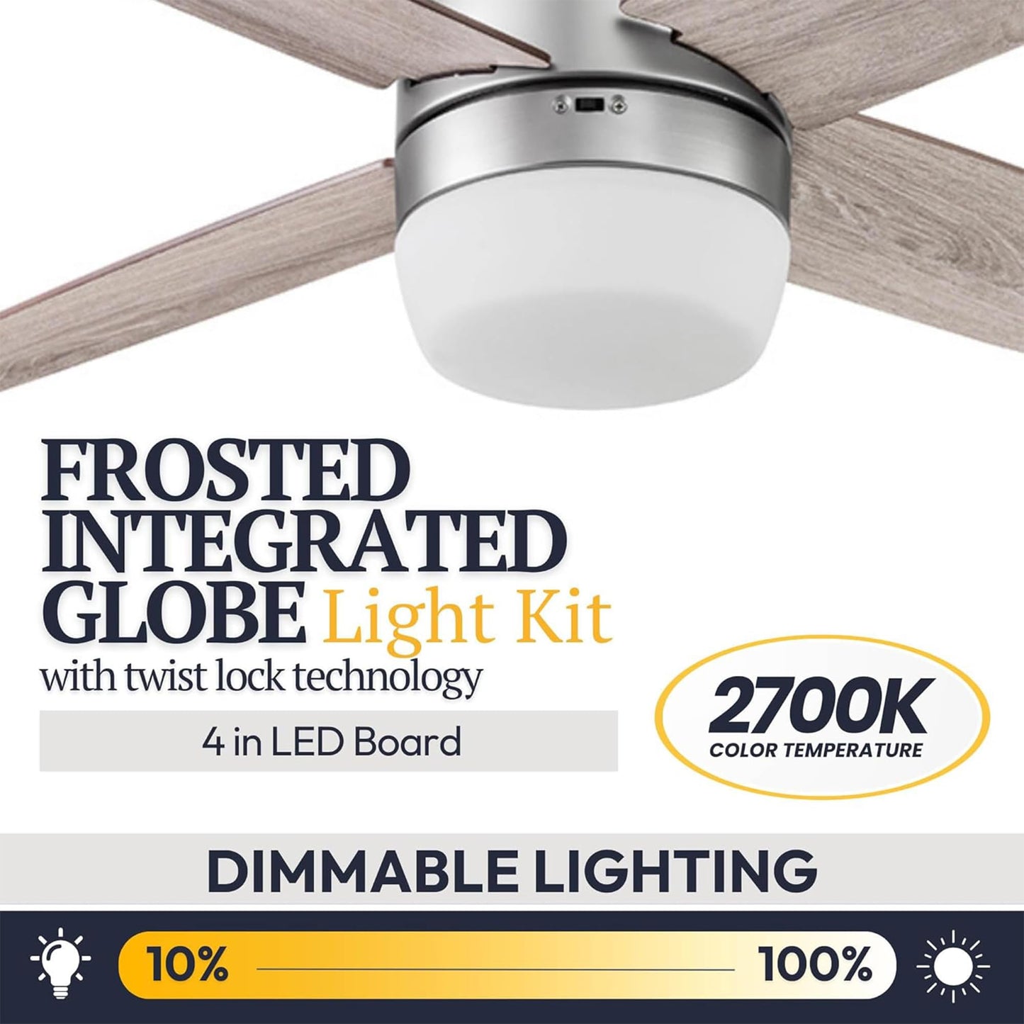 Prominence Home Atlas 44 Inch Modern Indoor LED Ceiling Fan with Light, Remote Control, Reversible Motor, and 4 Dual Finish Blades, Pewter
