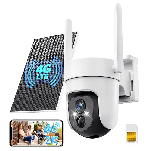 GNCC 4G LTE Cellular Security Camera Outdoor, No WiFi Needed Solar Security Camera with SIM Card, 2K Color Night Vision, 360° Pan Tilt, Motion