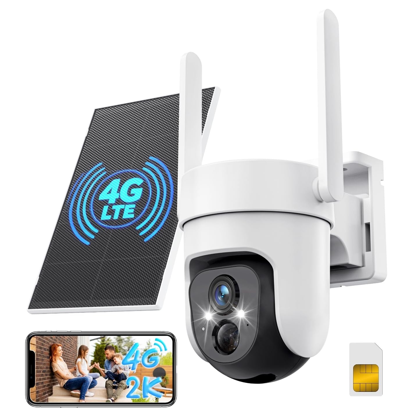GNCC 4G LTE Cellular Security Camera Outdoor, No WiFi Needed Solar Security Camera with SIM Card, 2K Color Night Vision, 360° Pan Tilt, Motion