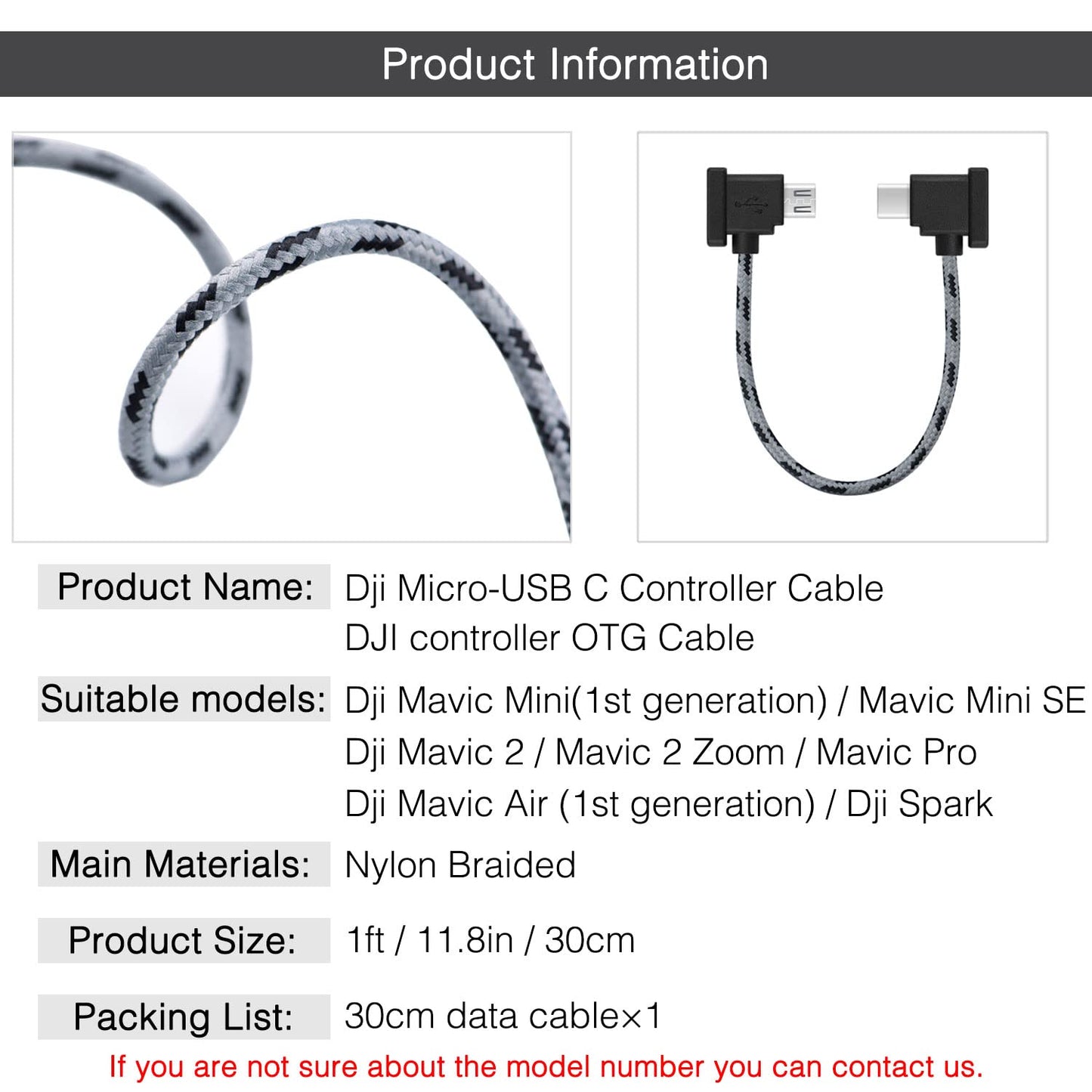 1FT Micro to USB C Remote Controller Cable for DJI Mavic Mini,Mini SE,Mavic 2 Pro/Zoom,Mavic Air/Pro,Spark,DJI Drone to IPhone16/17/15/Tablet Cable 90