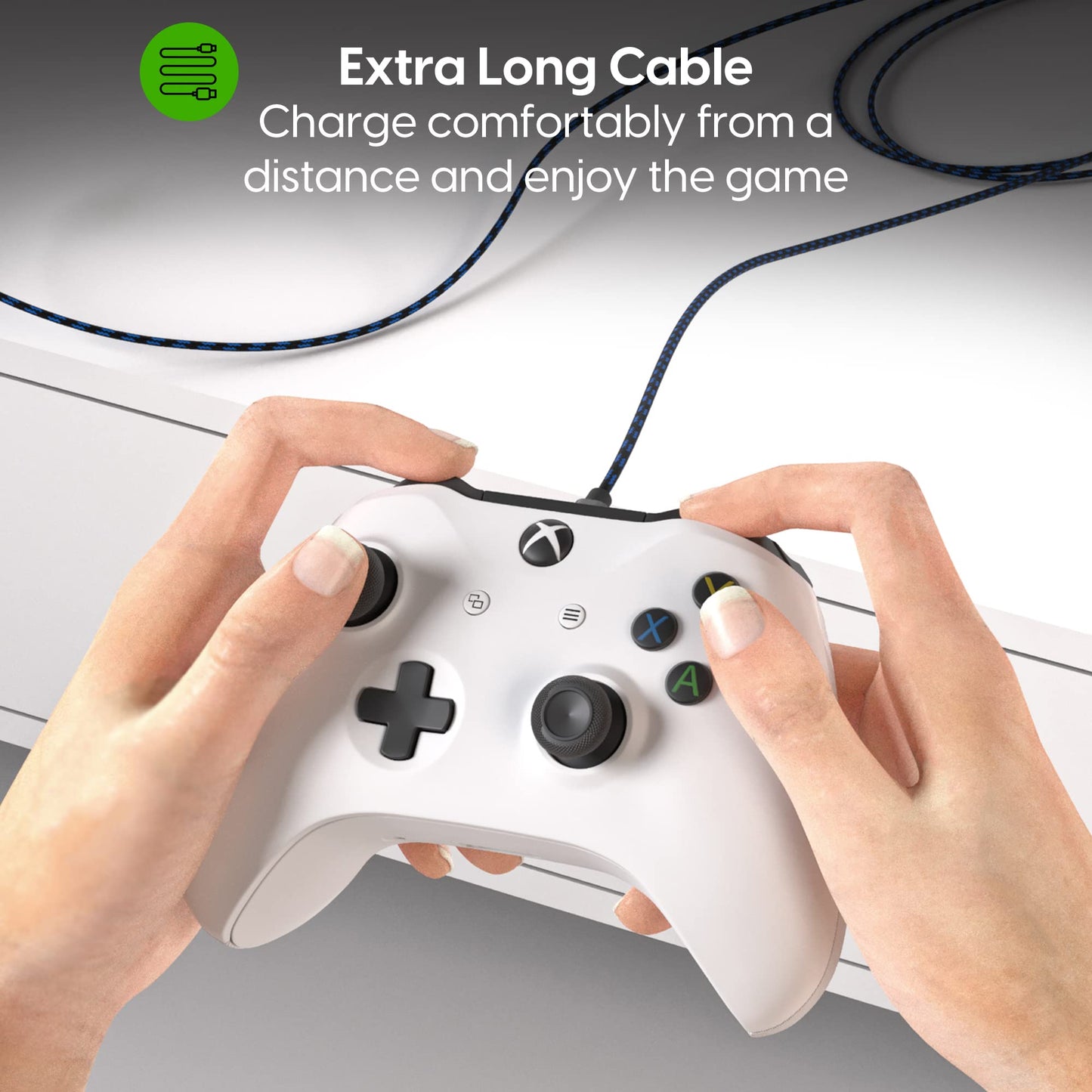 TalkWorks Charging Cable Compatible with Xbox One Controller - 6-Foot Long Fast Charger Cord Micro USB for X-Box 1 - Heavy-Duty, Braided Black-Blue (3