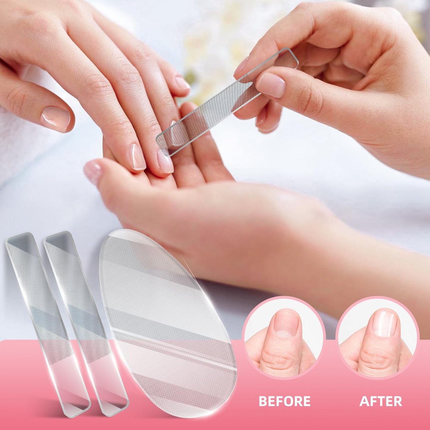 RedFlow Glass Nail File & Buffer Set – 2 Nano Glass Nail Files + 1 Foot File, Professional Manicure Set for Natural Nails & Callus Removal