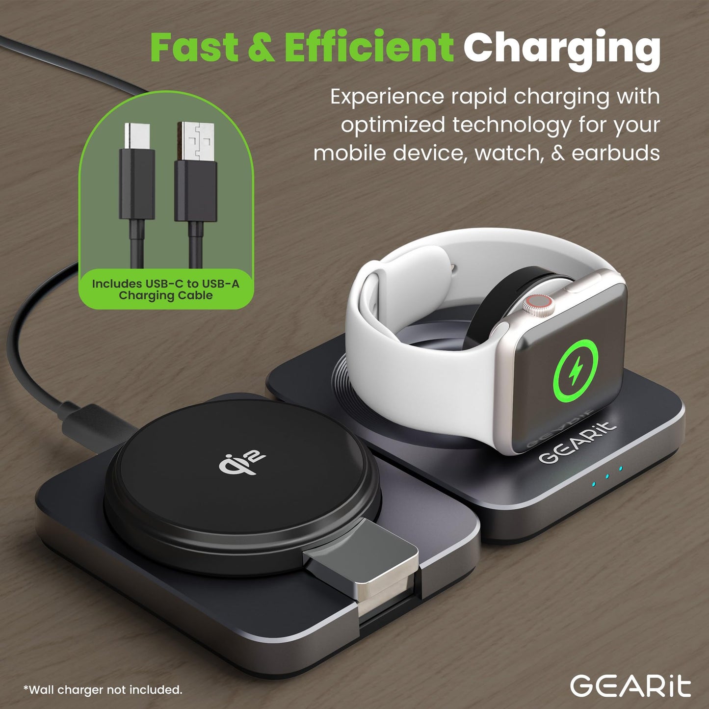 GEARit 3-in-1 Wireless Charging Station - Qi2 MagSafe Charger Stand for Phone, Watch and Earbuds - Works with iPhone 15, 16, 16 Pro, Pro Max, Apple