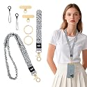 MoKo Stretchy Scrunchie Phone Lanyard, Teacher Lanyard Neck Strap & Keychain Wristlet Strap for Phones,ID Holder,Keys, Metal Cellphone Patch