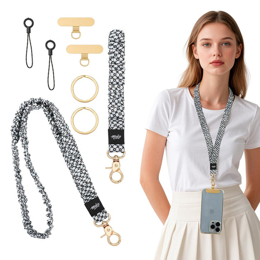MoKo Stretchy Scrunchie Phone Lanyard, Teacher Lanyard Neck Strap & Keychain Wristlet Strap for Phones,ID Holder,Keys, Metal Cellphone Patch