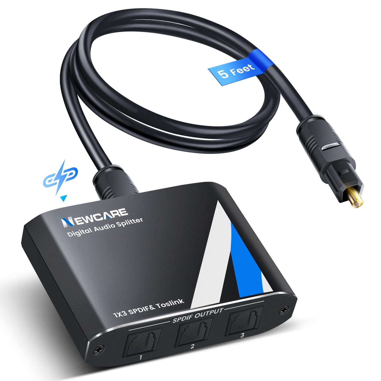 NEWCARE Optical Audio Splitter 1 in 3 Out,SPDIF Toslink Digital Optical Audio Cable Splitter 1x3 Support LPCM2.0 Doldy Digital & DTS 5.1