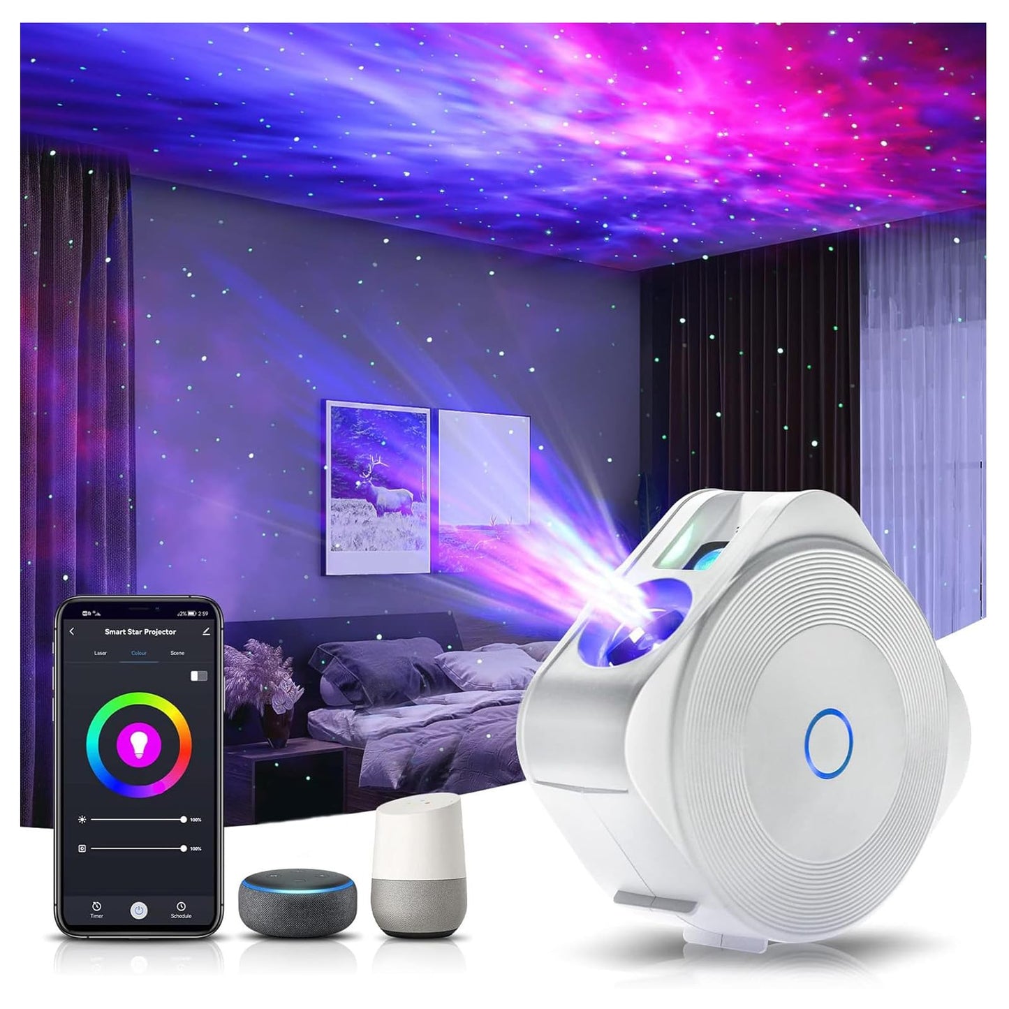 Galaxy Projector,Star Projector Galaxy Light,Northern Lights Projector,Aurora Starlight Projector,Rotatable Nebula Lamp,Smart APP&Voice Control,24H