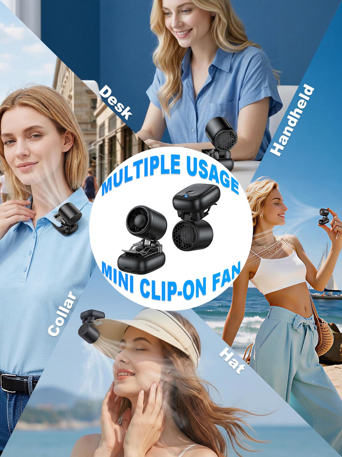 KIMWIND Clip-On Hat Fan with 3 Gear, Super-Mini Portable Handheld Fan, Only 0.13lb, Foldable Personal Fans Rechargeable, Face Cooling Fan for Baseball