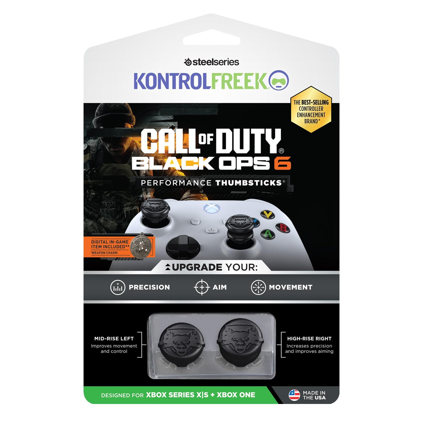 KontrolFreek Call of Duty: Black Ops 6 Performance Thumbsticks for Xbox One and Xbox Series X | 1 High-Rise, 1 Mid-Rise | Black