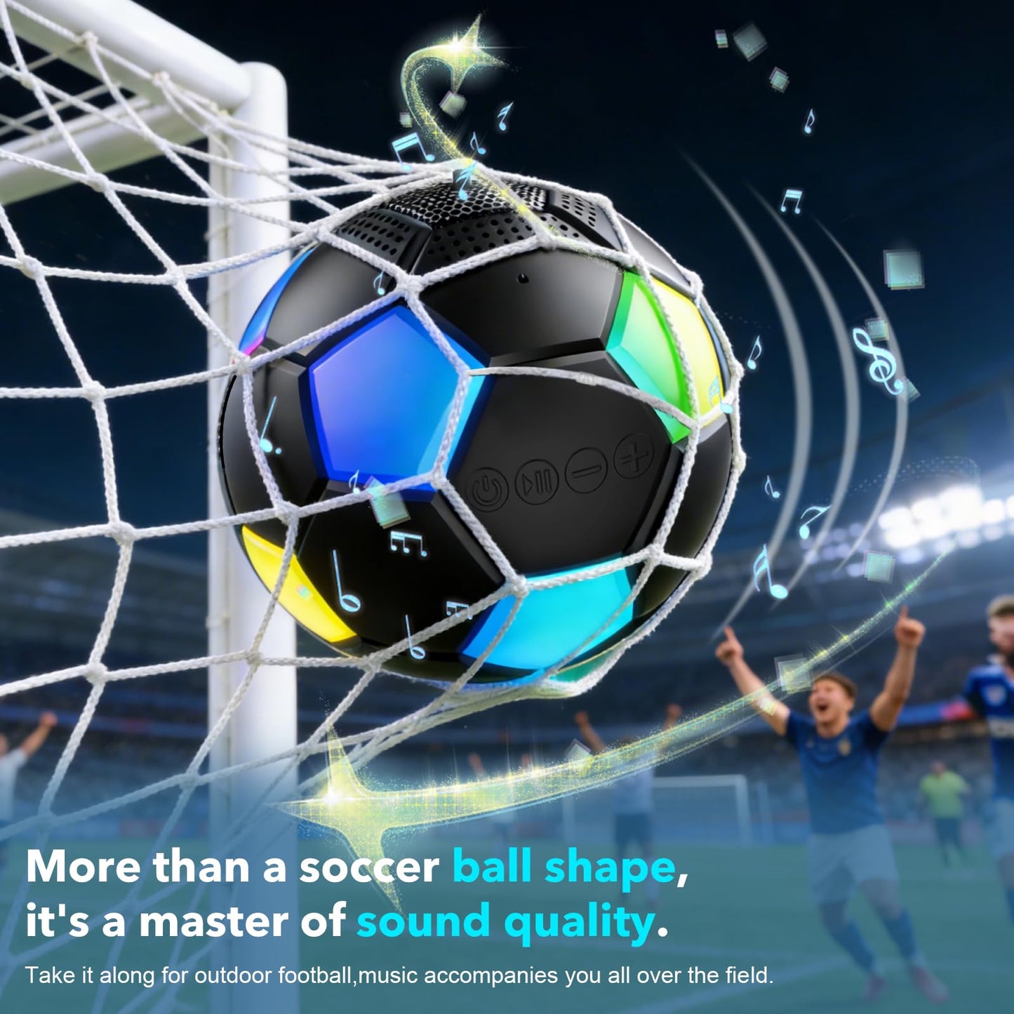 RZLCCL Soccer Ball Shaped Speaker, Portable Wireless Speaker with LED Light, IPX6 Waterproof, 5W Stereo, TWS Pairing, Suitable for Outdoor Travel
