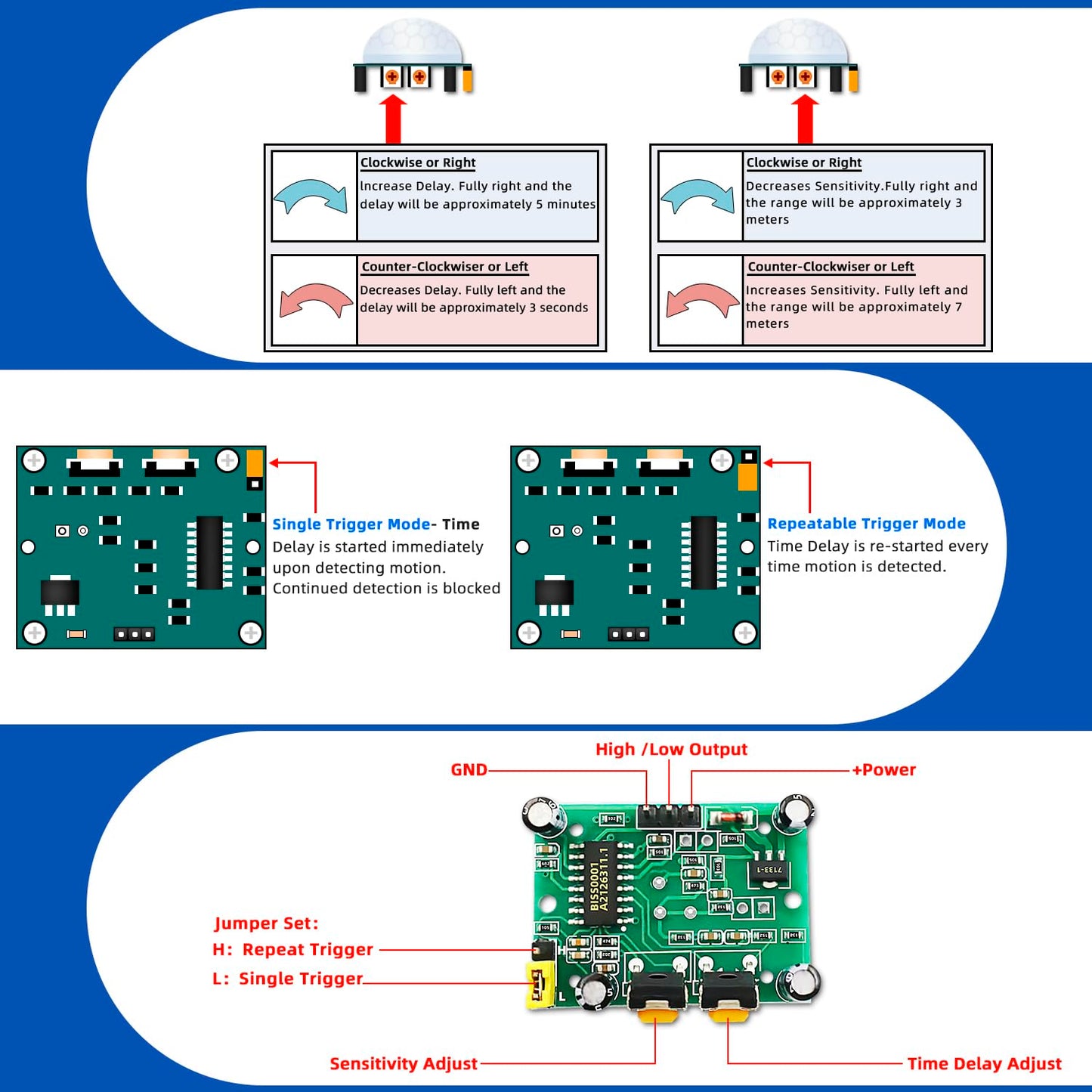 DaFuRui 10PCS HC-SR501 PIR Module Pyroelectric Infrared Motion Sensor Module Detector