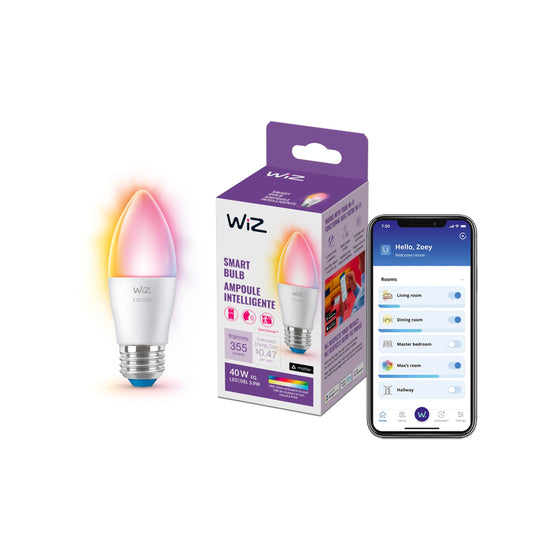 WiZ Connected 40W B12 Color LED Smart Candle-Shaped Bulb - Pack of 1 - E26- Indoor - Connects to Your Existing Wi-Fi - Control with Voice or App +