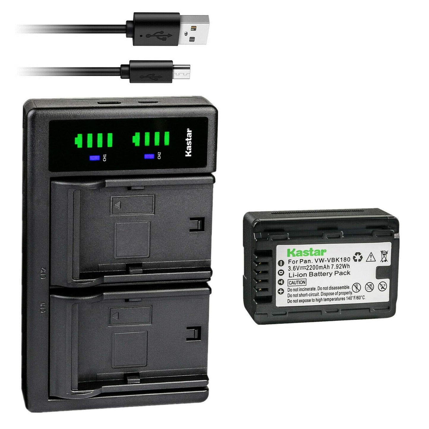 Kastar 1-Pack VW-VBK180 Battery and LTD2 USB Charger Replacement for Panasonic HDC-TM41, HDC-TM41H, HDC-TM41P, HDC-TM41PC, HDC-TM45, HDC-TM55