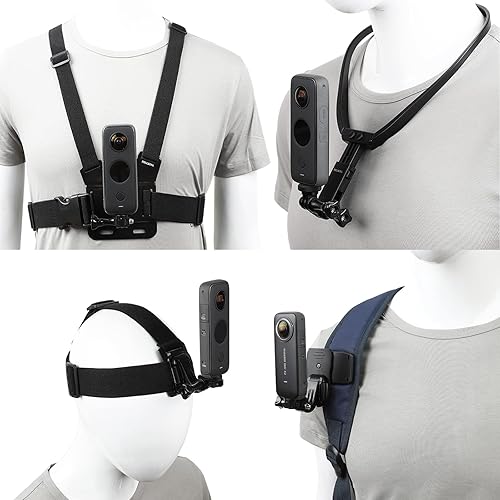 PellKing Accessories Kit for Insta360 One X5/X4/X3/X2/X,Third Version Video Vlog Necklace Neck Holder,New Quick Release Head Strap Mount + Chest Mount