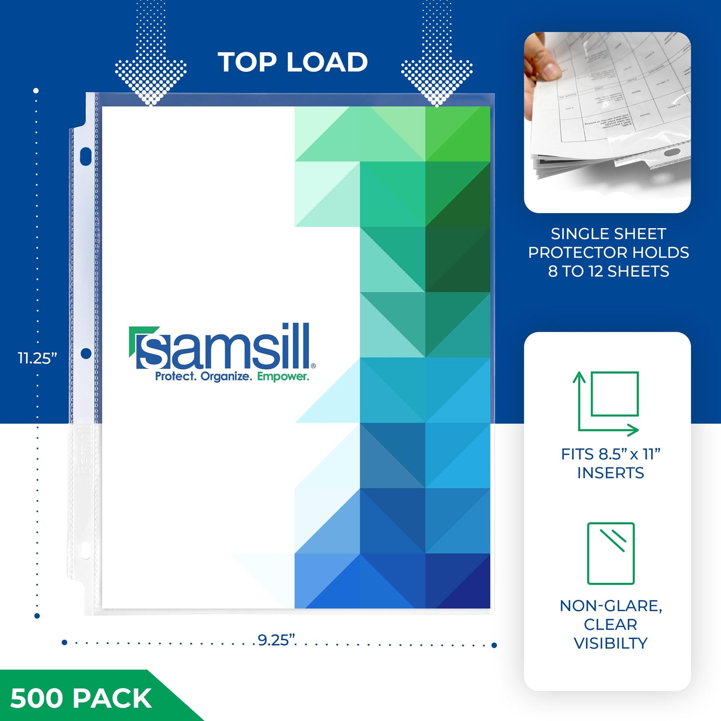 Samsill 500 Pack Heavy Duty Sheet Protectors, Non-Glare, 8.5x11 Inch Page Protectors for 3 Ring Binder, Letter Size Protectors, Reinforced Holes