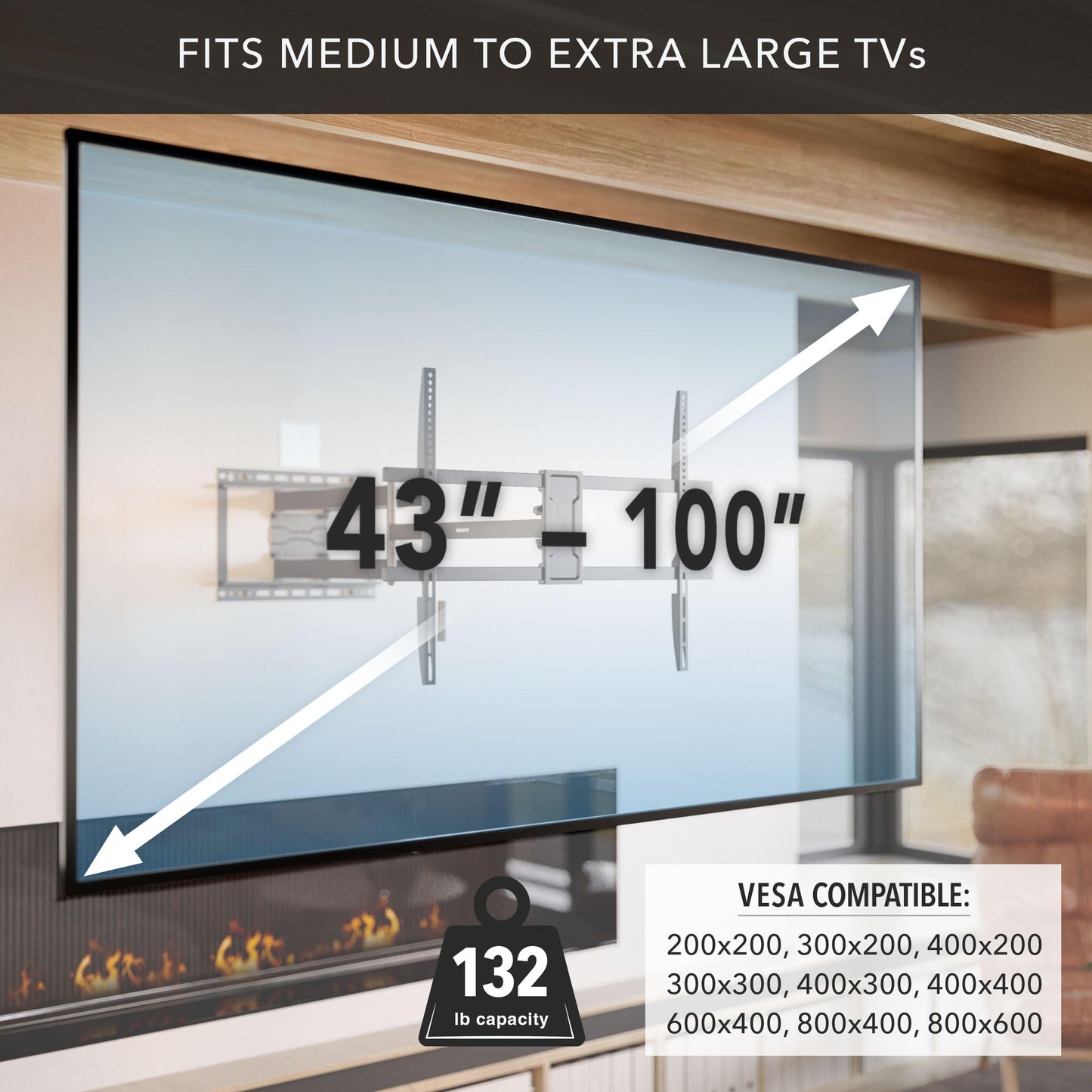Mount-It! Long Arm Full Motion TV Wall Mount, Extra Long 42.5-Inch Extension, Heavy-Duty Dual Arm Articulating Mount for 43-100 Inch TVs, Swivel Tilt