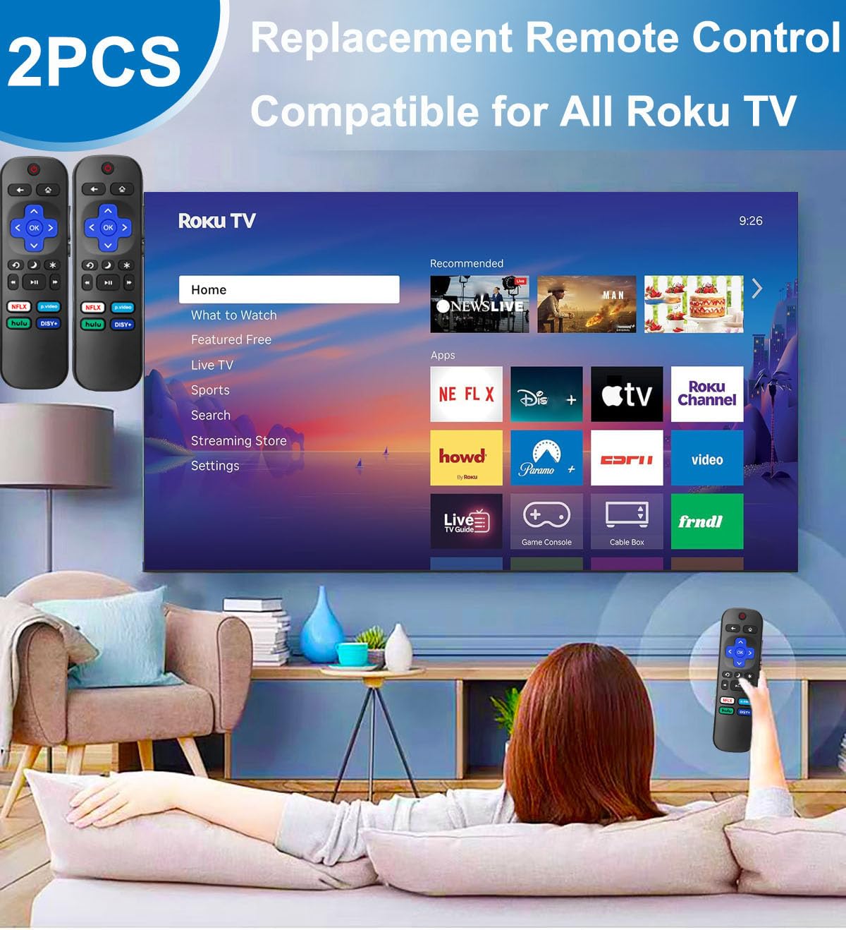 2PCS Upgrade Replacement Remote Control for All Roku TV, for TCL TV/Hisense/Onn/Sharp/Element/Philips/Insignia/Jvc/RCA Roku Smart TVs (Not for Roku