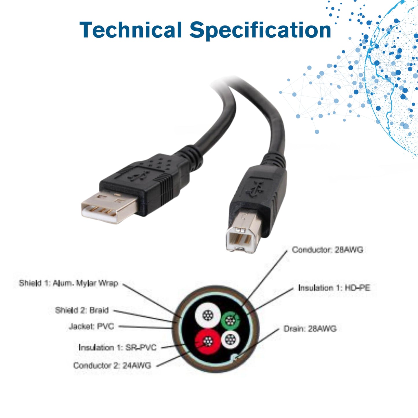 C2G 28104 5m USB Cable - USB 2.0 A to B Cable Black (16.4ft)