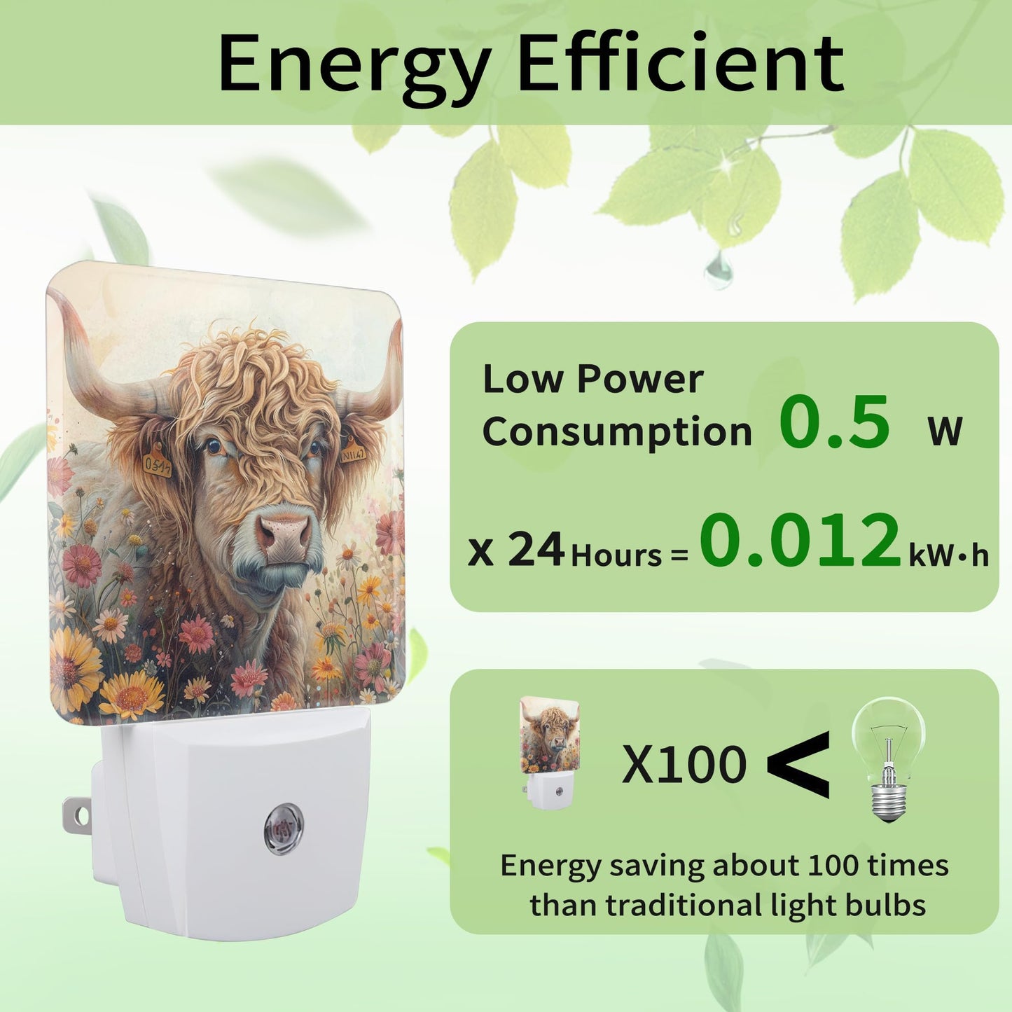 ZTHLL Highland Cow Night Light, Flower Night Light Plug into Wall with Dusk to Dawn Sensor, LED Lamp Energy Saving Lights for Men Women Boys