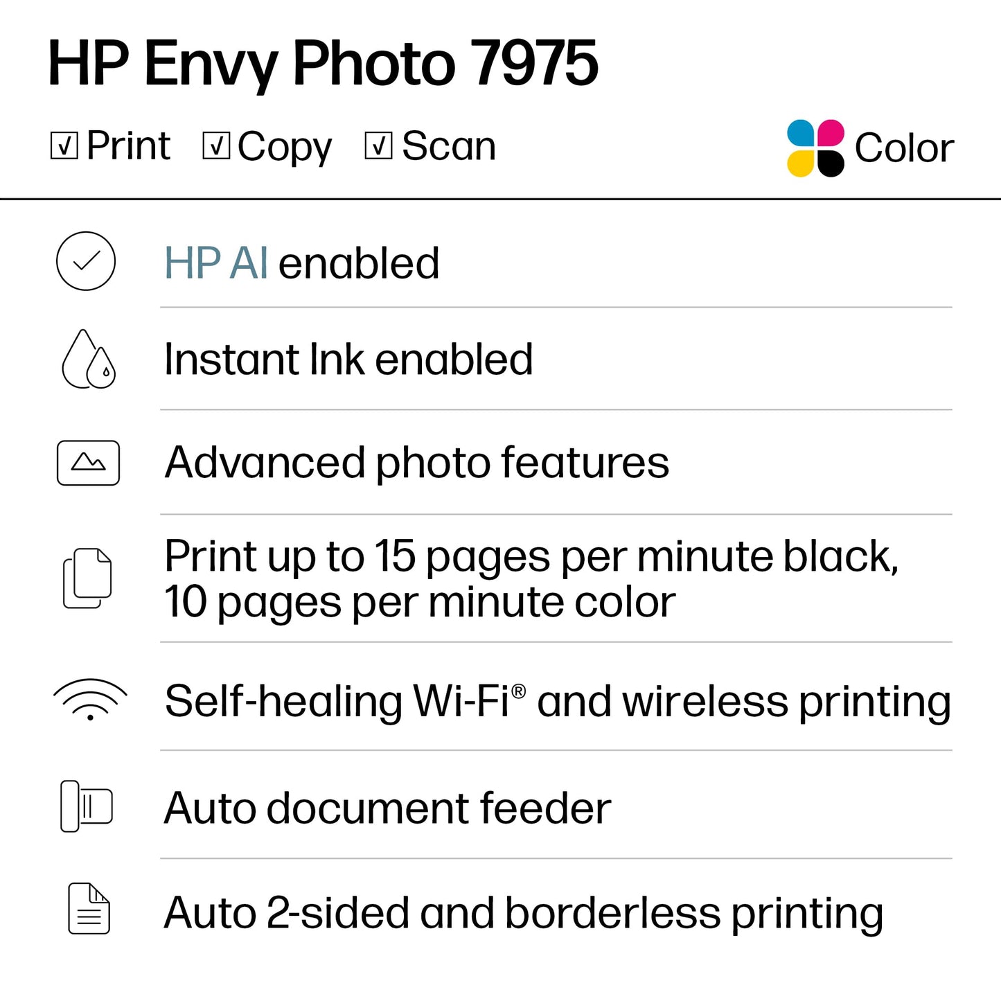 HP Envy Photo 7975 Wireless Color Inkjet Photo Printer, Print, scan, Copy, Easy Setup, Mobile Printing, Best-for-Home, 3 Month Instant Ink Trial