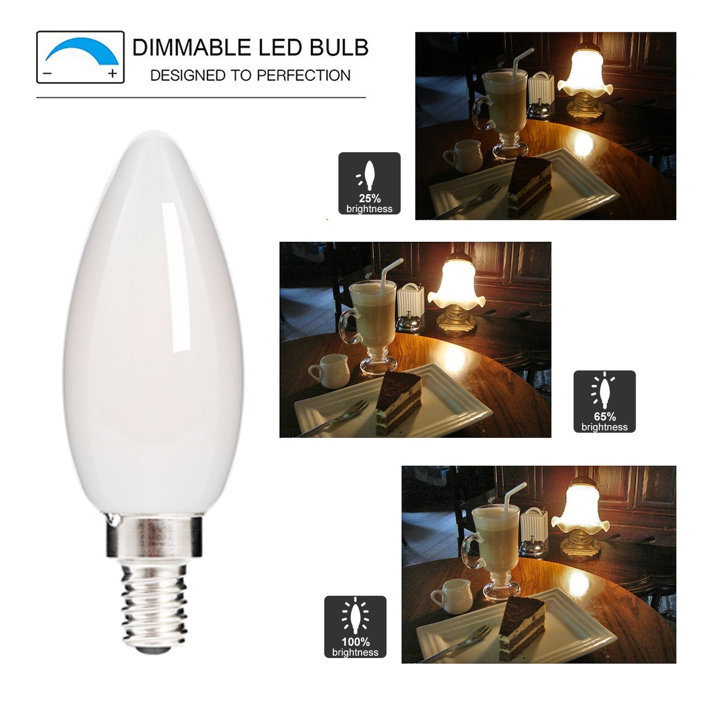 HOLA E12 LED Candelabra Chandelier Light Bulb Dimmable, 2700K 4.5W 6 Pack