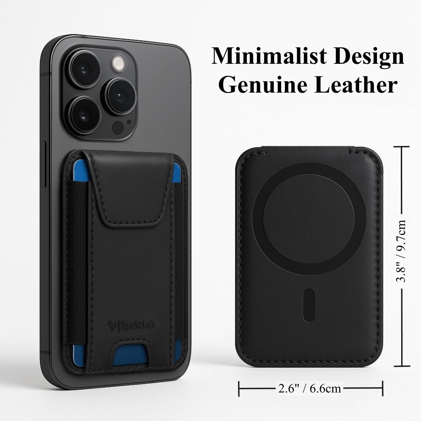SparkMark Genuine Leather Magsafe compatible Wallet for Men & Women- Slim Magnetic Phone wallet & Card Holder for Phone Case - RFID Blocking Magnetic