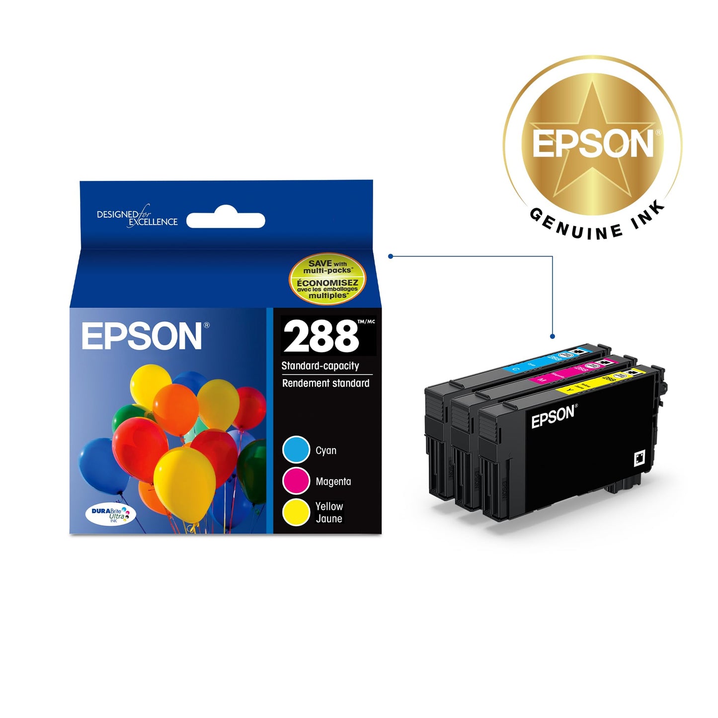 EPSON 288 DURABrite Ultra Ink Standard Capacity Color Combo Pack (T288520-S) Works with Expression XP-330, 430, 434, 340, 440, 446