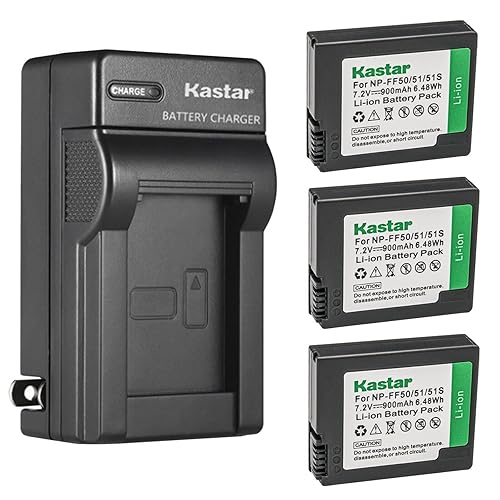 Kastar 3-Pack Battery and AC Wall Charger Replacement for Sony NP-FF50, NP-FF51, NP-FF51S Battery, Sony DCR-HC1000, DCR-HC1000E, DCR-IP1, DCR-IP1E