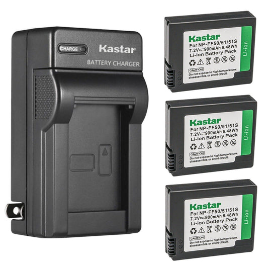 Kastar 3-Pack Battery and AC Wall Charger Replacement for Sony NP-FF50, NP-FF51, NP-FF51S Battery, Sony DCR-HC1000, DCR-HC1000E, DCR-IP1, DCR-IP1E
