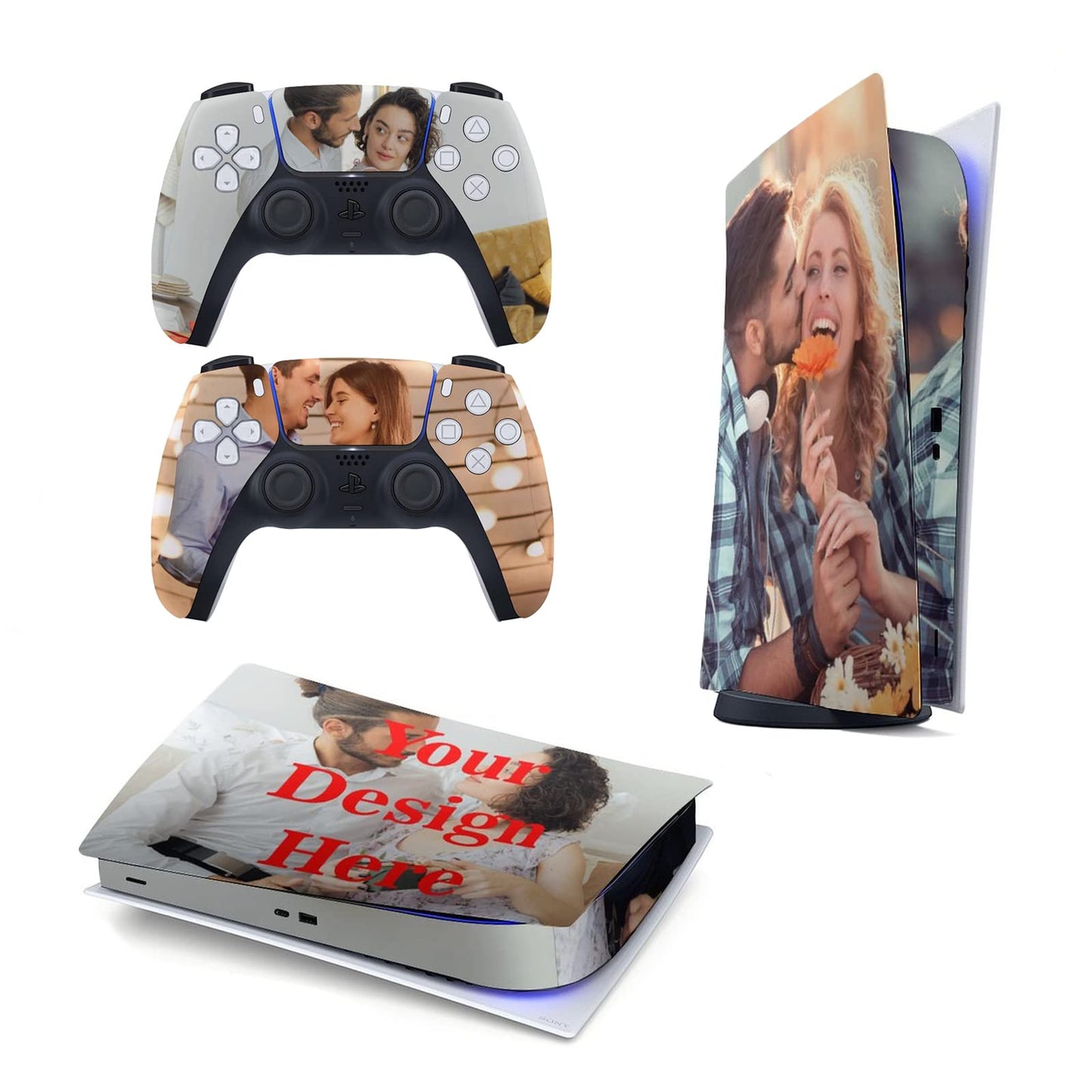 Personalized Custom Skin for PS5 Console Controller with Photos Pictures Customized Vinyl Sticker Decal Cover Compatible with Playstation 5(Disc