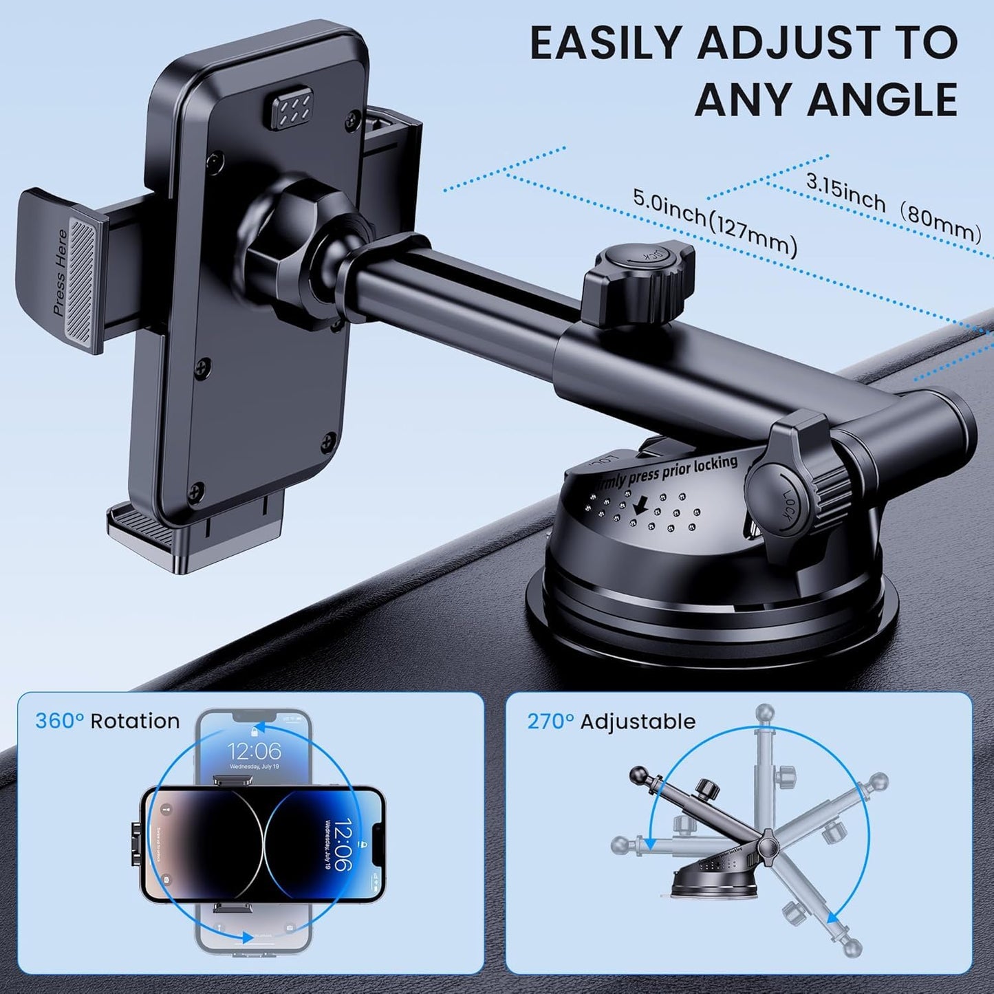 BIVGAZA Phone Holder Car [Military-Grade Suction] Universal Car Phone Holder [Thick Case Friendly] Automobile Accessories Dashboard Air Vent