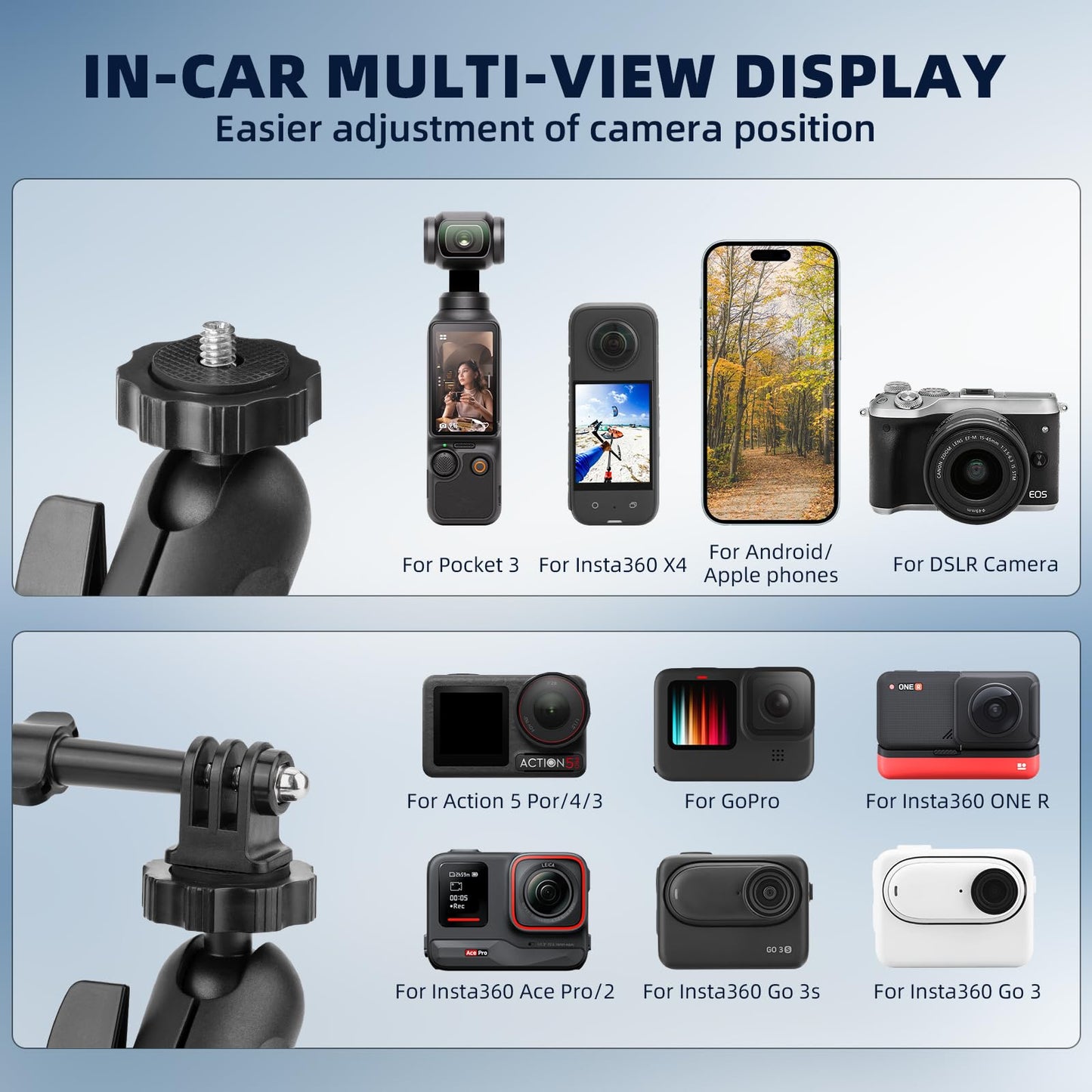 BRDRC Pocket 3 Suction Cup Car Mount (Upgraded), Windshield Window Holder Kit with Cold Shoe Expansion Adapter for Go Pro Max Hero Pocket 2 Insta 360