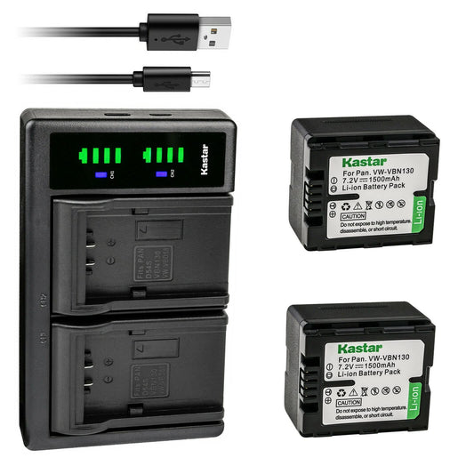 Kastar 2-Pack VW-VBN130 Battery and LTD2 USB Charger Replacement for Panasonic HC-X910, HC-X920, HC-X920M, HDC-HS900, HDC-HS900GK, HDC-HS900GK-3D