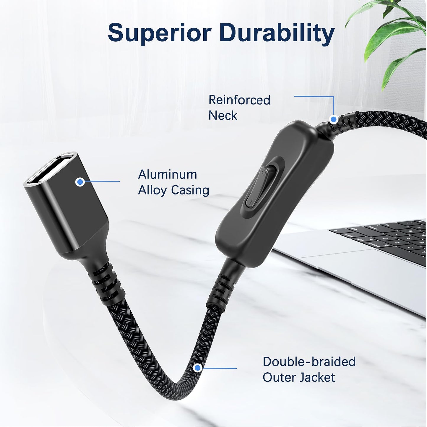 Itramax USB On Off Switch Cable,USB Extension Cable Support Data and Power 6.6FT/2M,Inline Power Switch,Male to Female with Toggle Switch for LED