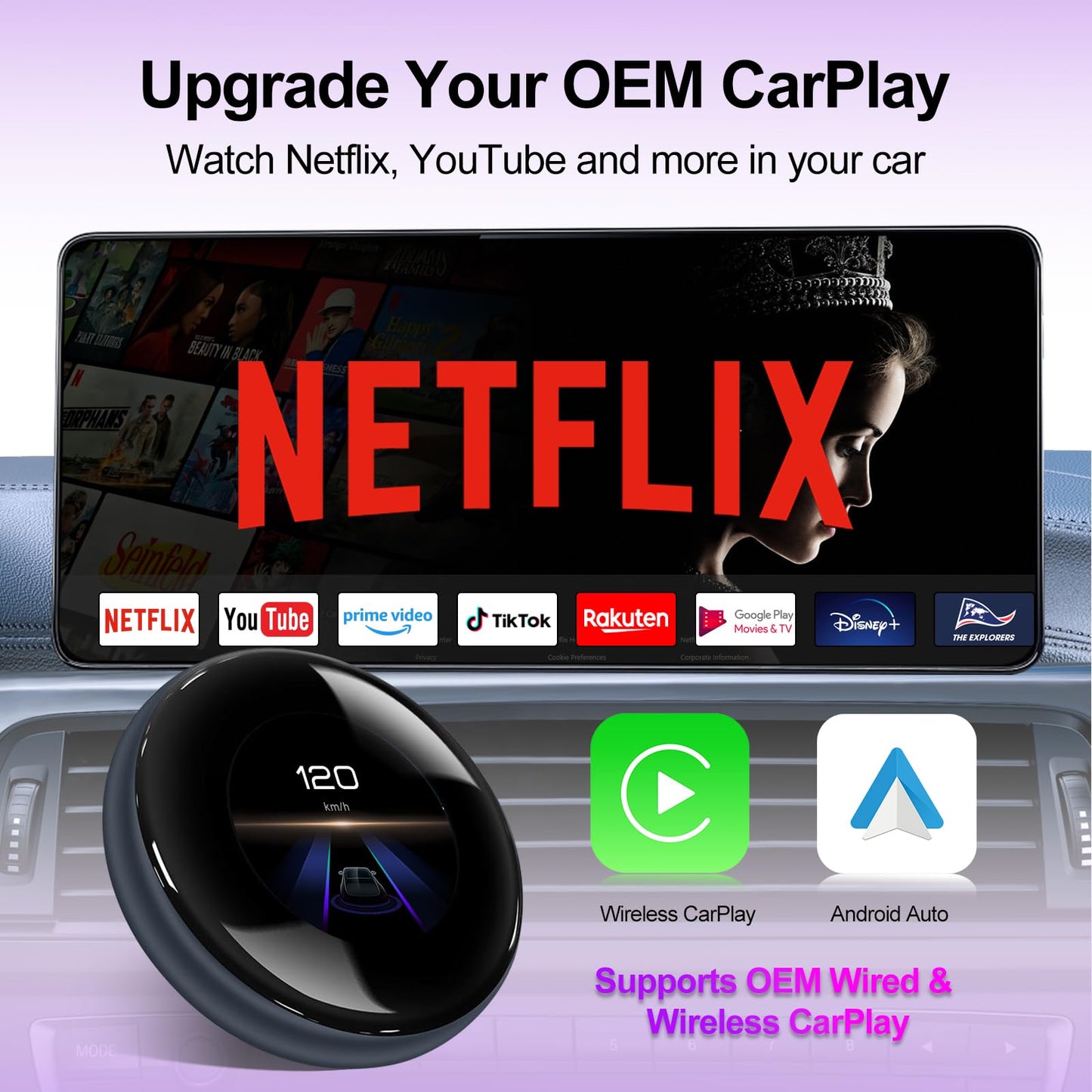 CarPlay Magic AI Box with 3.2” Touchscreen, Supports OEM Wired & Wireless CarPlay, Android 14 Wireless CarPlay & Android Auto for BMW, Mercedes, Audi