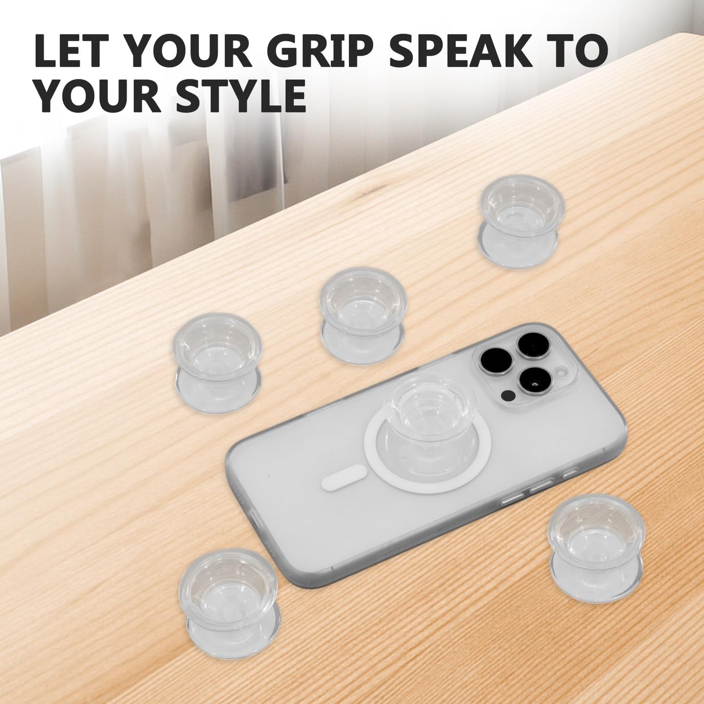 10 PCS Clear Phone Grip Stand, Collapsible Self-Adhesive Finger Holder for Smartphones & Tablets (Transparent)