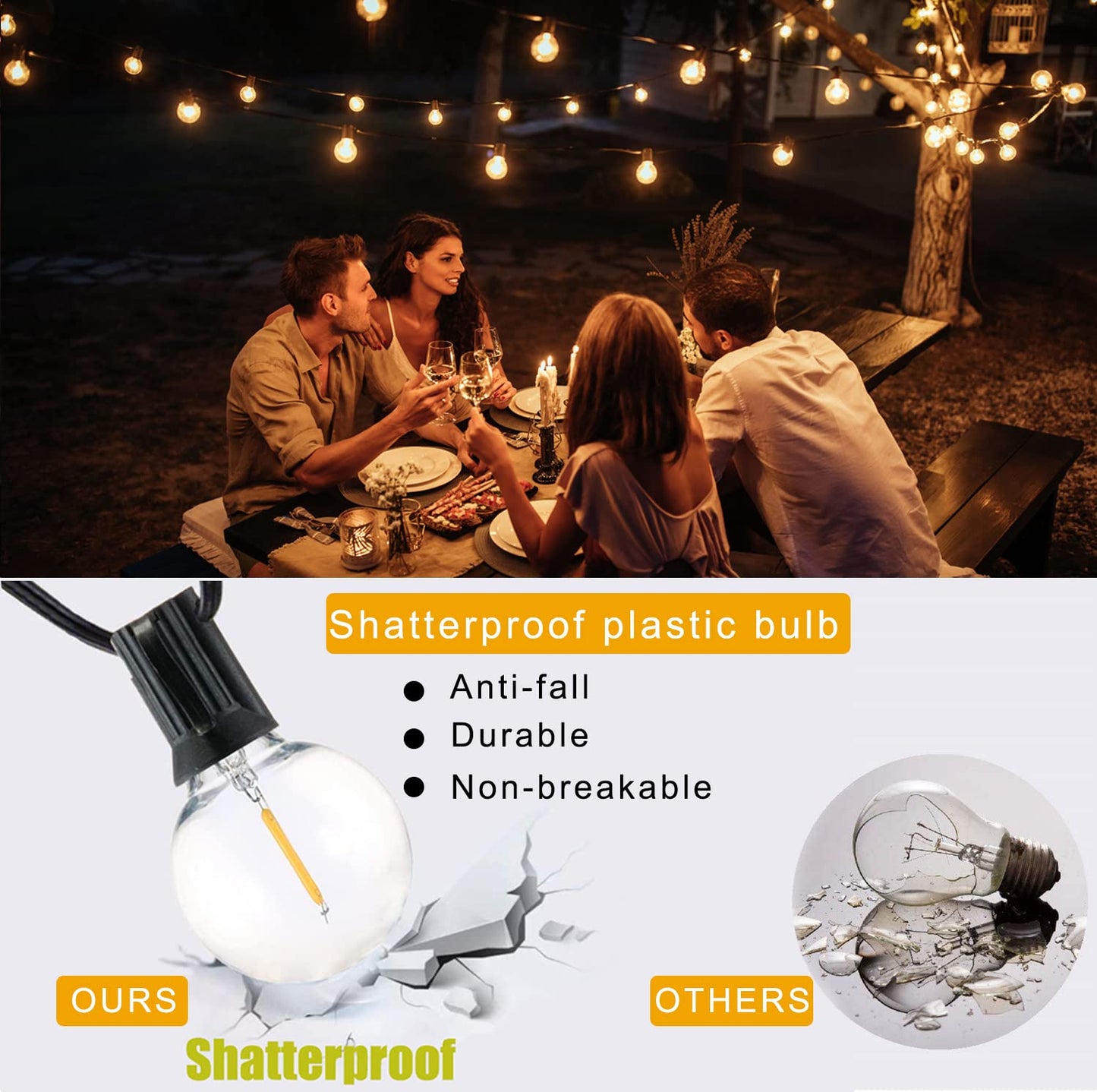 Meidaoduo 100FT LED String Lights Outdoor Waterproof G40 Globe String Lights with 52 Shatterproof Bulbs(2 Extra), Dimmable Connectable Patio Lights