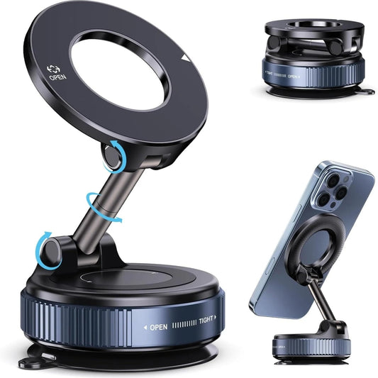 Magnetic Phone Mount, Multi-Surface Stand with N52 Magnet, 5.9-inch Adjustable Arm, for Car, Office Desk, Kitchen (Black)