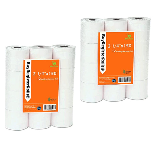 (24 Rolls) 2 1/4 x 150 ft White Adding Machine Tape Paper Rolls Premium One Ply Register Adding Machine/Calculator Paper Rolls Printing Calculator 10