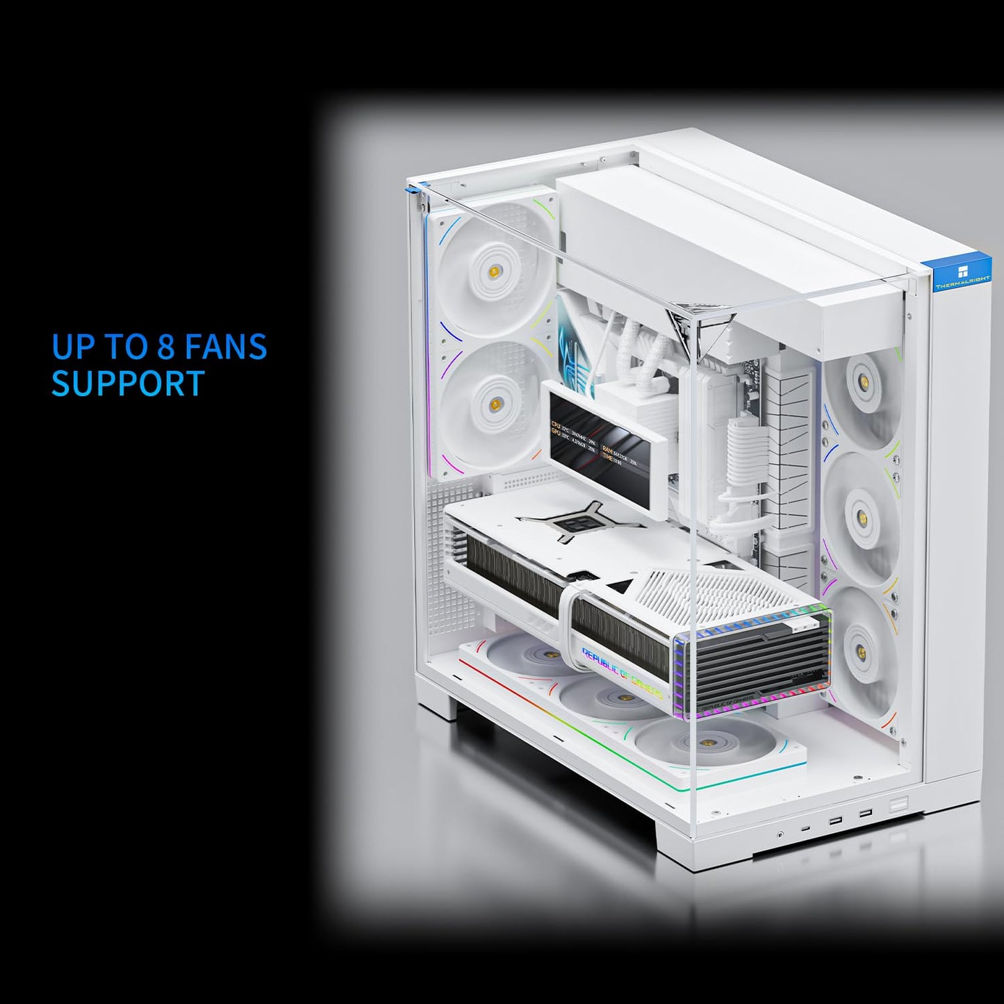 Thermalright A70 White ATX Gaming Case Three-Sided Column-Free Glass 8 CPU Fan Slots + Four-Way Airflow Tool-Free Quick Release Vertical Graphics Card