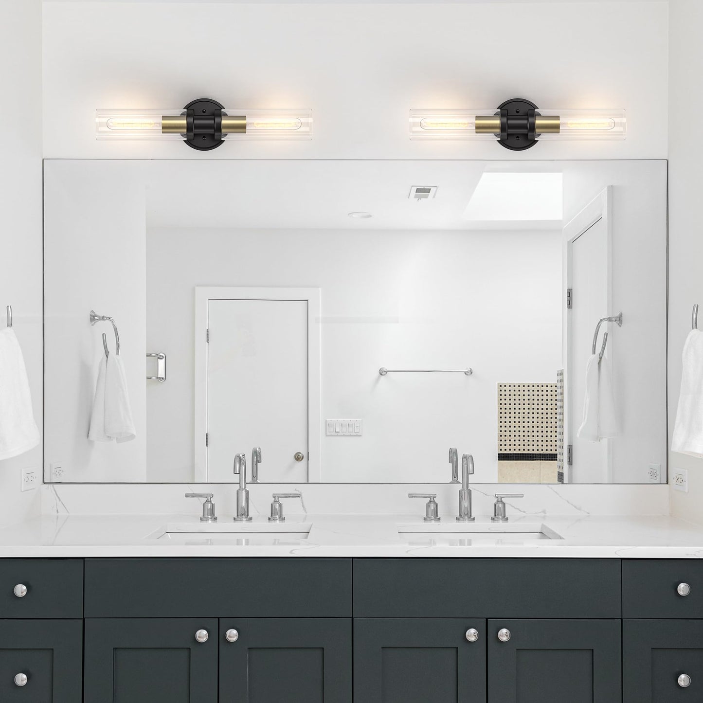 Espird Bathroom Light Fixtures 2-Light Black & Gold, Bathroom Vanity Lights Over Mirror, Wall Sconces, Industrial Lighting, Modern Brushed Brass