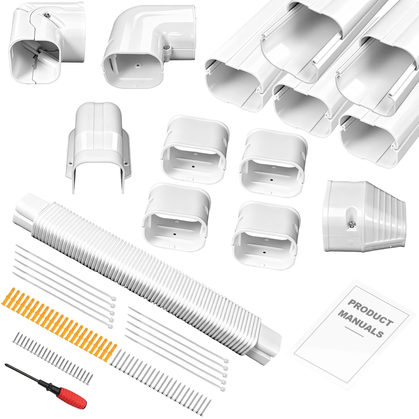 3" 10Ft Mini Split Line Set Cover,Minisplit Lineset Cover Kit with Flexible Duct,White PP Decorative Paintable Kit for Mini Split, Air Conditioner