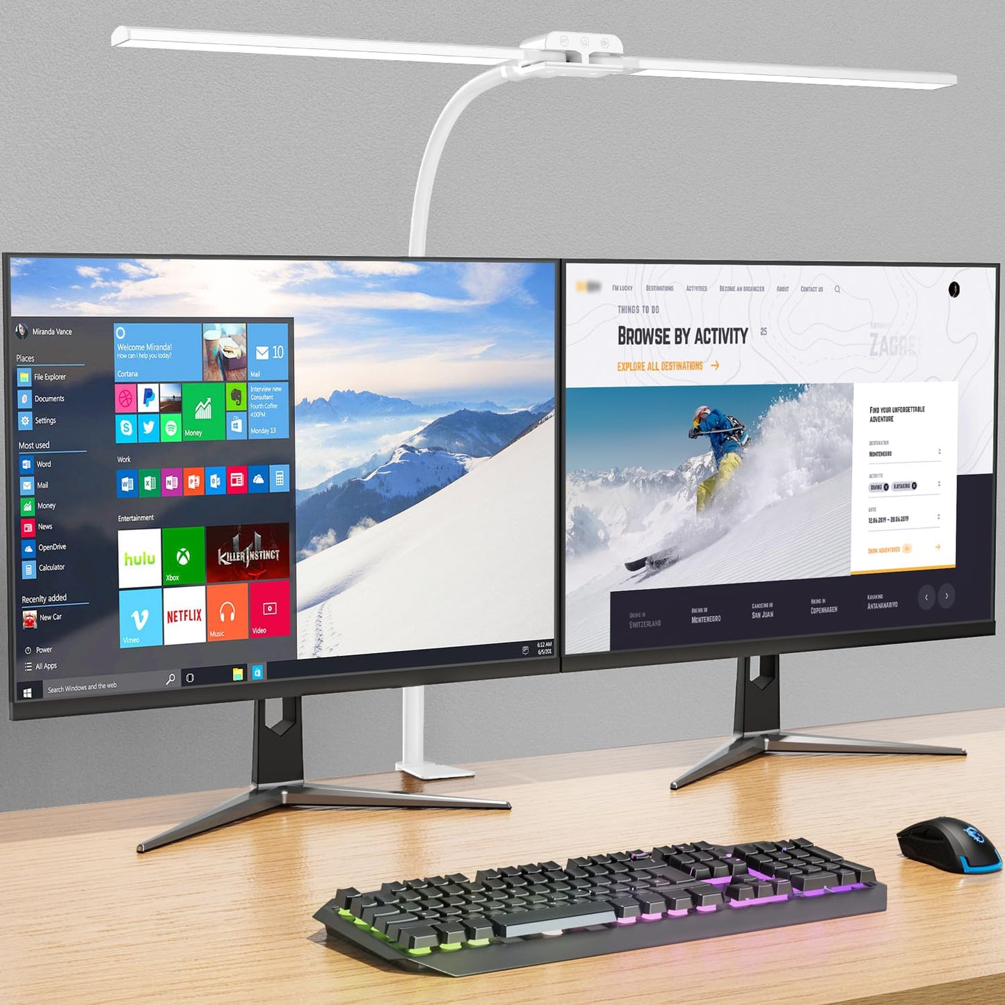 KableRika Desk lamp,Double Head LED Desk Lamp with Clamp,Architect Desk Lights for Home Office,Eye-Caring Desktop Office Lamp 4-Brightness 4-Color