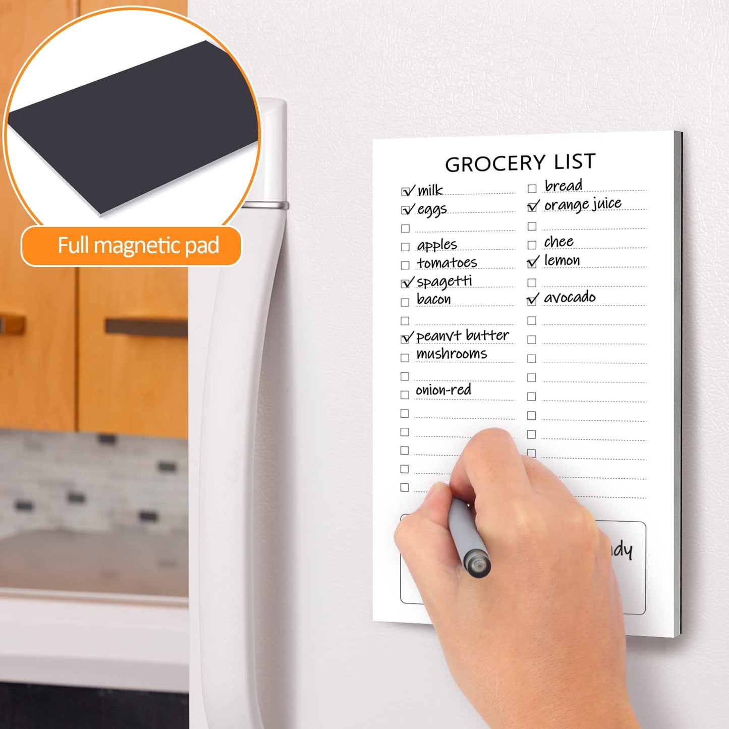 Joyberg Grocery List Magnet Pad for Fridge, 2 Pack Magnetic Notepads for Refrigerator, Magnetic Grocery List Pad for Fridge, Full Magnet Back Shopping